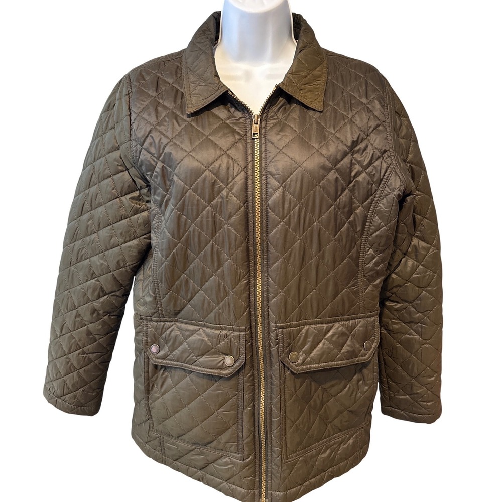 Original Weatherproof Vintage Womens Quilted Olive Green Barn Jacket Sz M Earthy